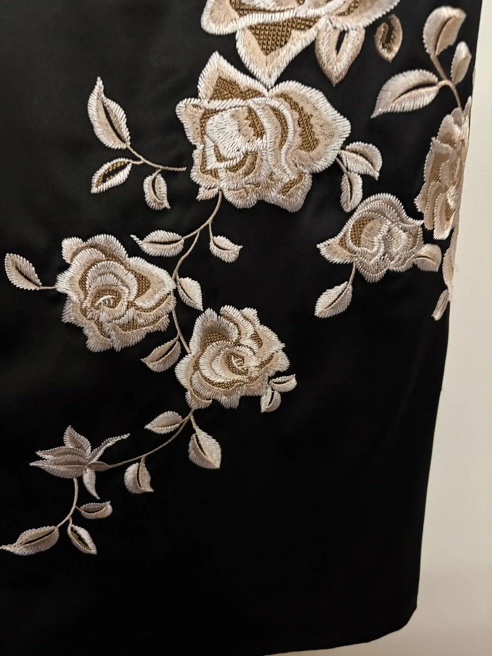 White House Black Market Black Midi Dress with Cream Floral Embroidery - Picture 8 of 9